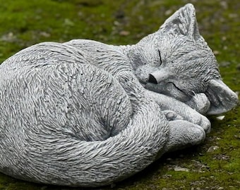 Outdoor curled cat figurine Stone sleeping kitty statue Concrete kitten decoration Cement memorial cat ornament Pet lover gift Garden decor