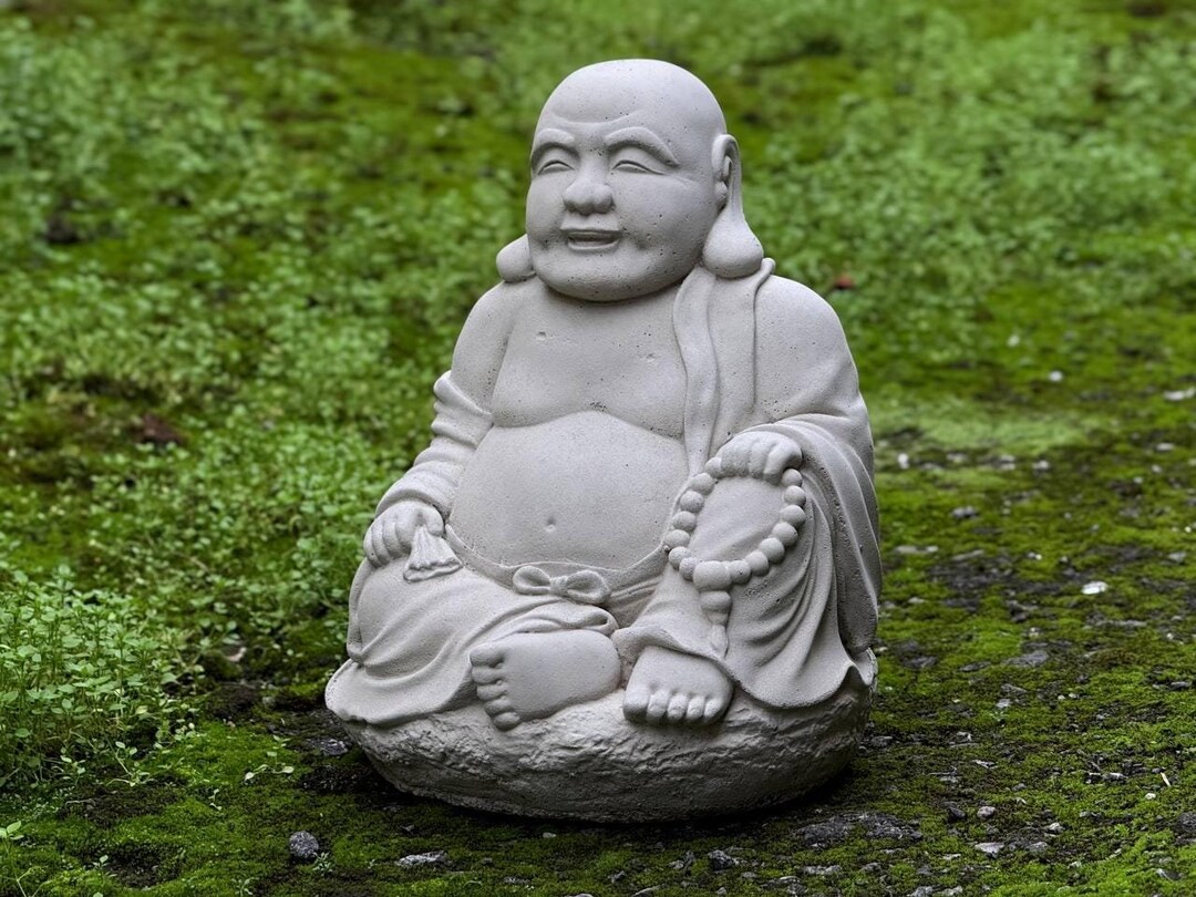 Large Laughing Buddha Statue Stone Garden Decor Zen Outdoor
