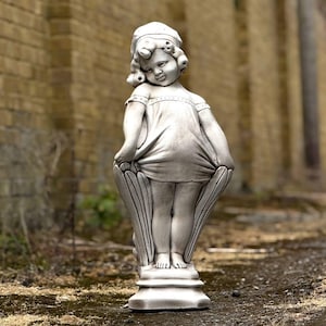 Concrete girl garden statue Cement shy girl sculpture Vintage figurine Stone child yard decoration Stone garden ornament Memorial girl art
