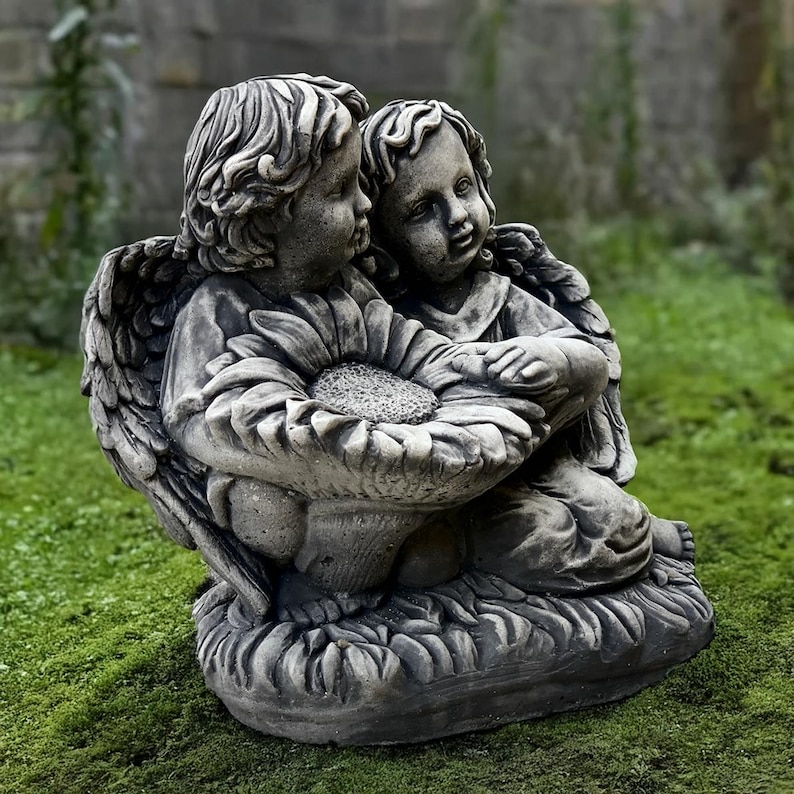 Concrete Baby Angel With Sunflower Statue Stone Pair Cherub Sculpture ...
