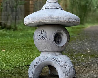 Figura de pagoda con forma de linterna para exterior, escultura de pagoda de hormigón, adorno japonés de cemento, decoración asiática de piedra, pagoda hecha a mano, decoración para puerta de entrada