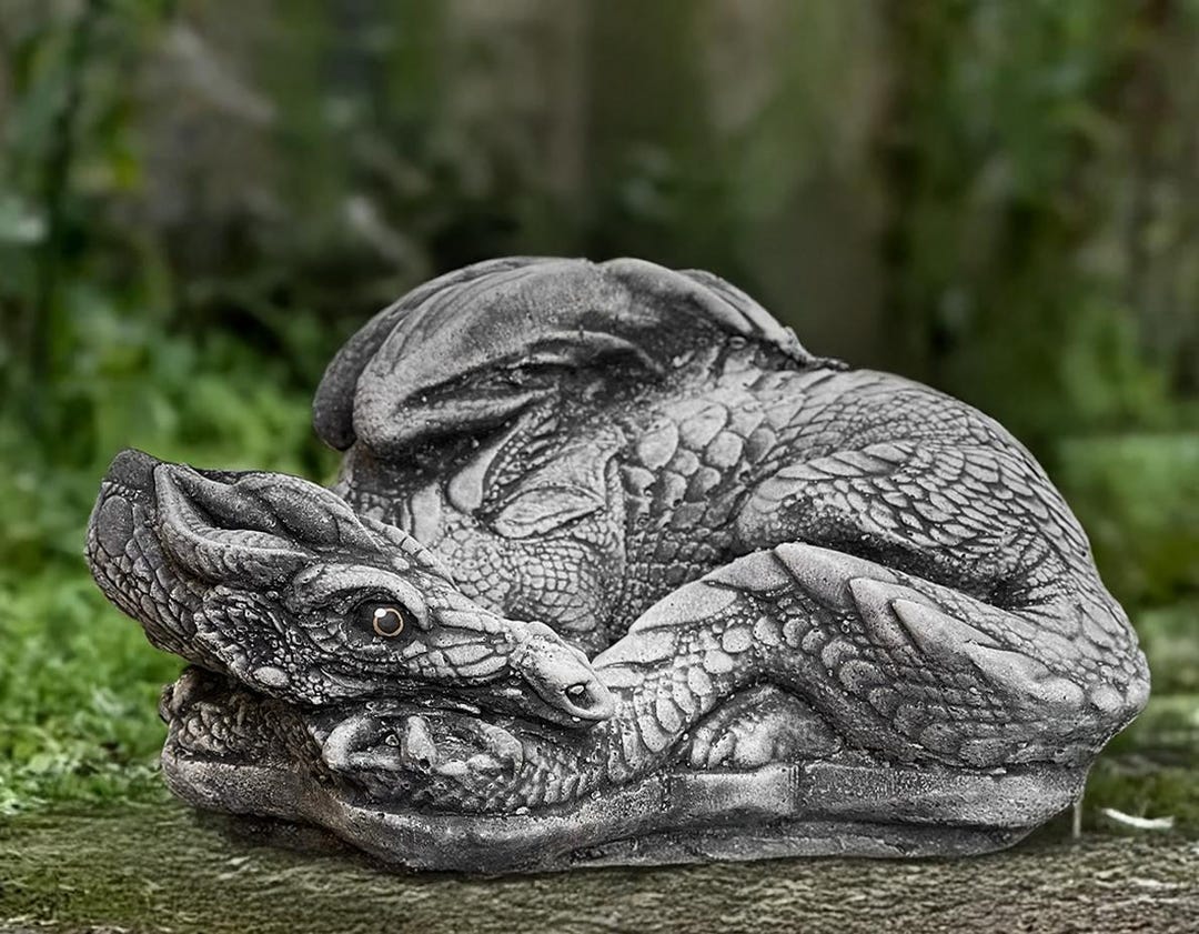 Stone Curled Dragon Sculpture Concrete Dragon Statue Gothic Dragon ...