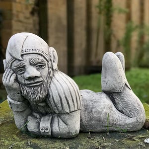 Laying gnome statue Concrete relaxing gnome figurine Stone dwarf decoration Outdoor gnome ornament Gnome lover gift Handmade gnome Yard art