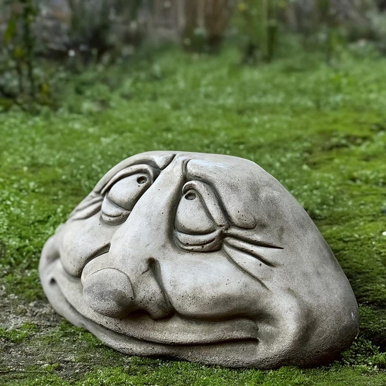 Stone Smiling Concrete Smile Face Sculpture Stone Head Figurine Stone Happy Face ...