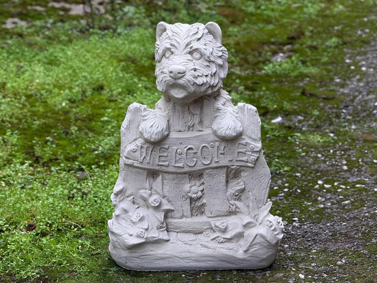 芸術作品 石造りのウェルカムドッグ像、コンクリート製の犬の看板彫刻、屋外用