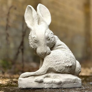 Stone rabbit garden statue Concrete bunny outdoor sculpture Sitting hare cement ornament Realistic yard animal figurine Front door decor