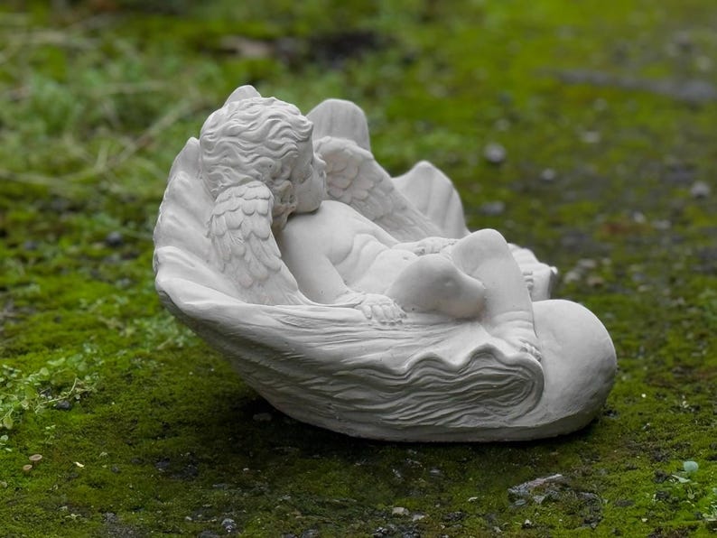 Concrete Sleeping Baby Angel Figurine Stone Cherub Decor Outdoor Garden ...