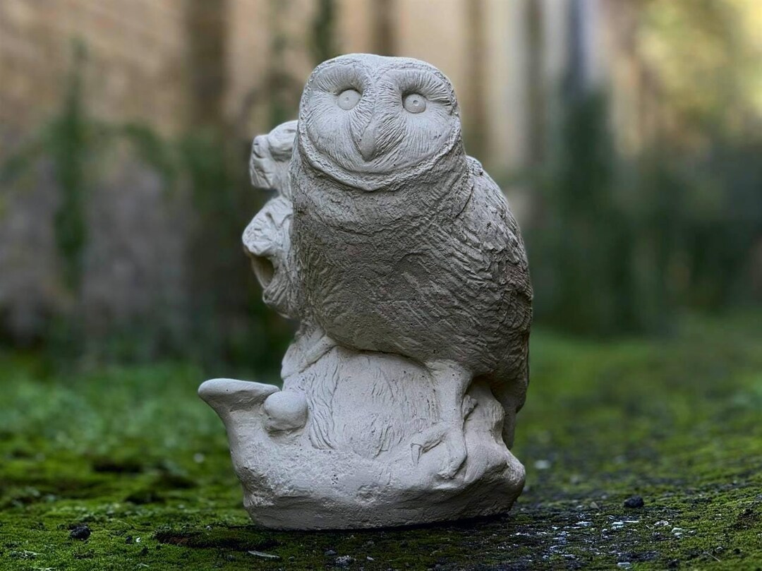 Outdoor Owl Statue for Garden Figurine Stone Realistic Wildlife Decor ...