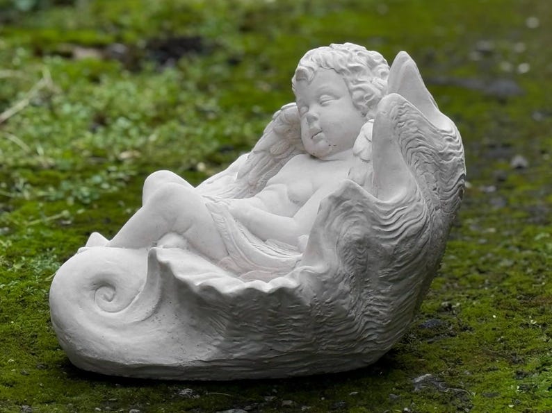 Concrete Sleeping Baby Angel Figurine Stone Cherub Decor Outdoor Garden ...