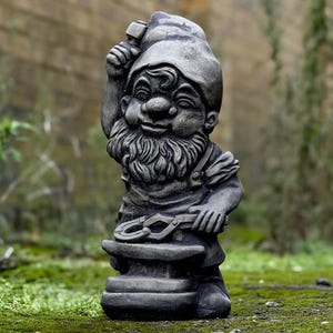 Garden gnome statue Outdoor gnome with hammer decoration Concrete industrious gnome sculpture Home yard art Gnome lover gift  Lawn ornament