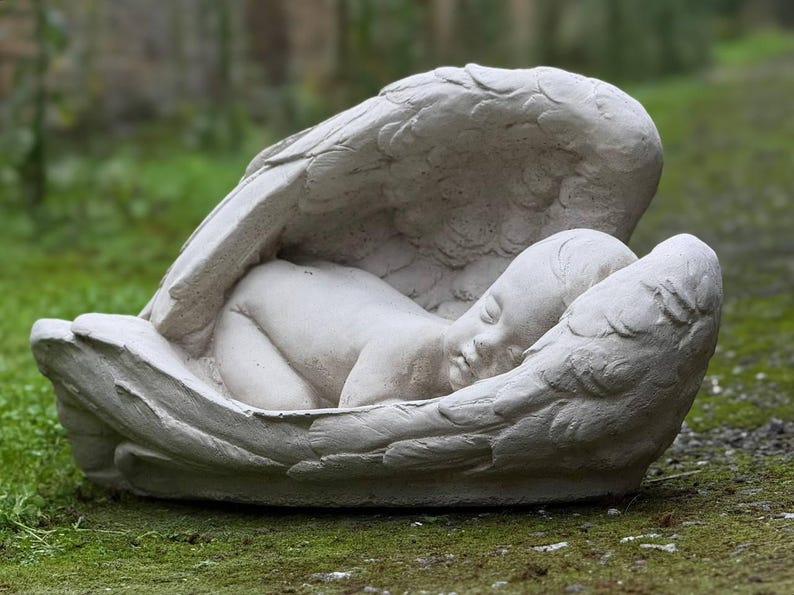 Sleeping Baby Angel Statue Stone Cherub Sculpture Outdoor Guardian ...
