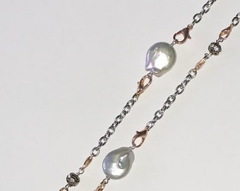 long 2 tone pearl necklace