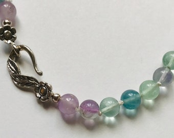 fluorite beads and silver necklace