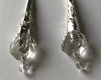 silver and repurposed glass crystal earrings