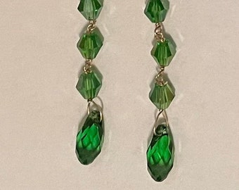 emerald Swarovski and gold filled earrings