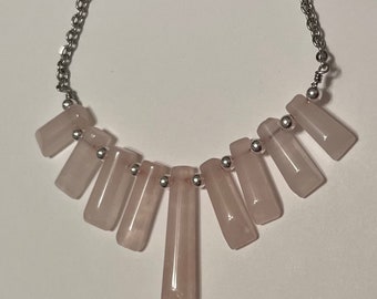 rose quartz silver necklace