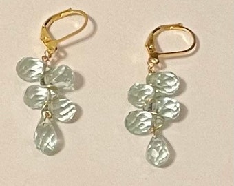 aquamarine  and gold lever back earrings