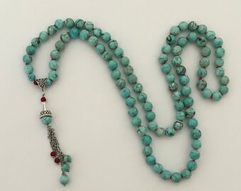hand knotted turquoise and jasper drop necklace