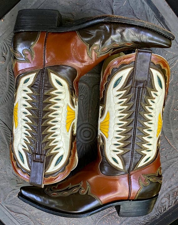 Bottes Western Don Quichotte 1983 - Aigle Mexicain Fait Main, Taille 44 Homme - Rare