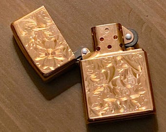 Zippo Cigarette Lighter. Western Floral Engraved Rose Gold Case. Vintage. New. Never Used.