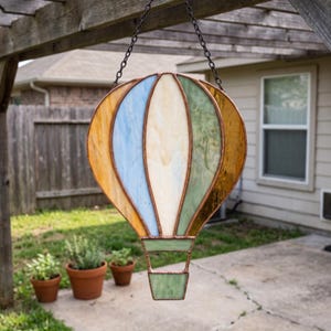 Modelo de vitral de balão de ar quente em PDF e PNG | Download digital de molde para apanhador de sol | Design de arte em vidro para iniciantes