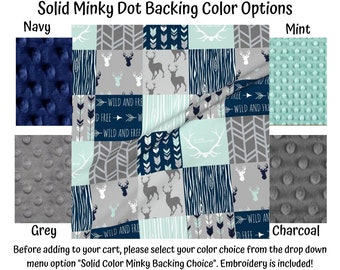 Baby Boy Blanket-Personalized Monogram Minky Blanket-Navy Grey Mint Woodland Animal Minky-Rustic Baby Bedding-Patchwork Quilt-Wild And Free