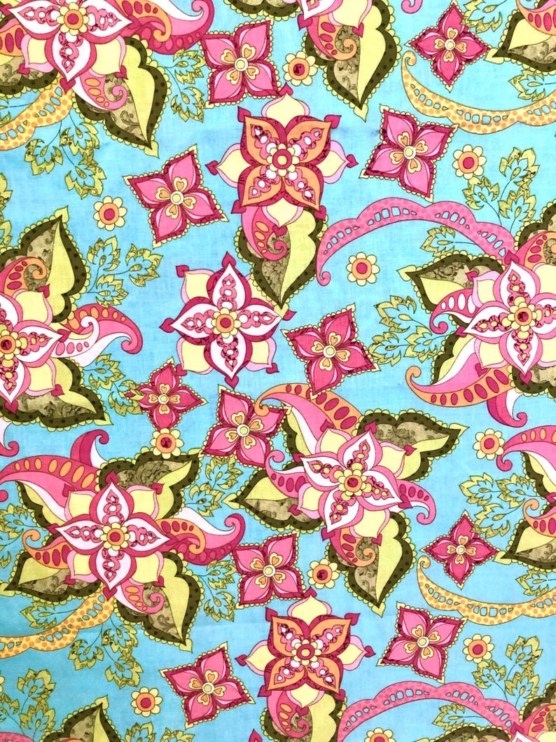 Bohemian Festival Blue by Riley Blake Fabrics-Fabric by the Yard,Girls Floral Fabric,BlueFloral,Whimsical Flowers,Quilt,Crafts,Sewing
