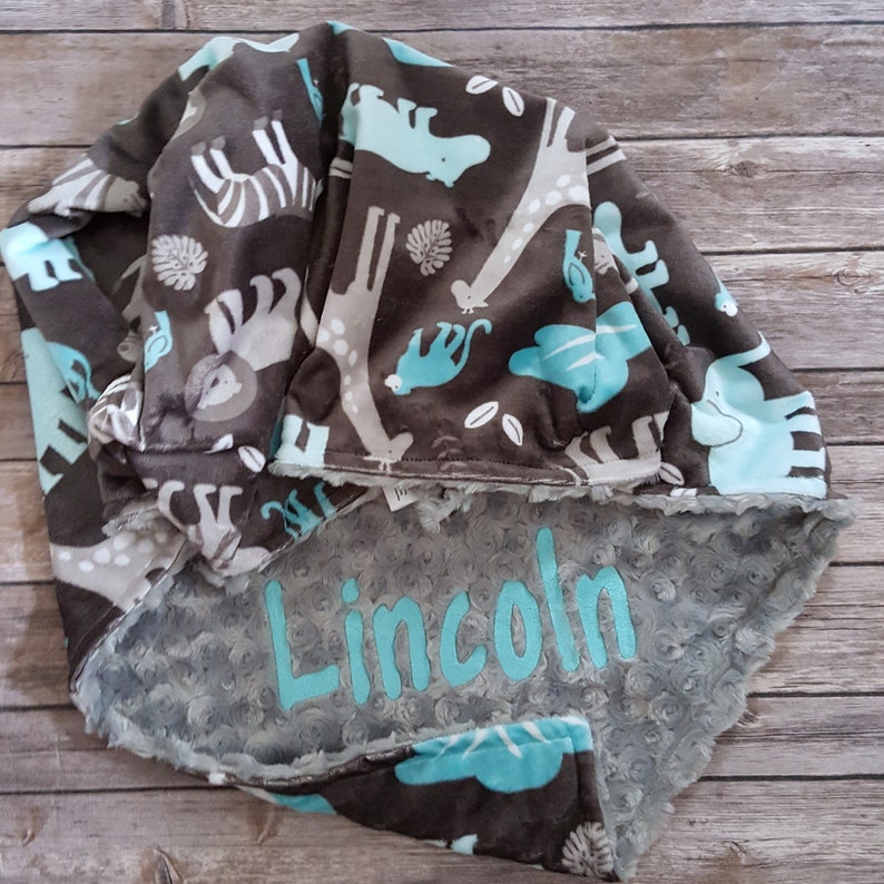 Stroller Blanket Grey Personalized Blanket Baby Boy Blanket Minky Baby Blanket Monogrammed Blanket Jungle Tales Topaz Toddler Blanket