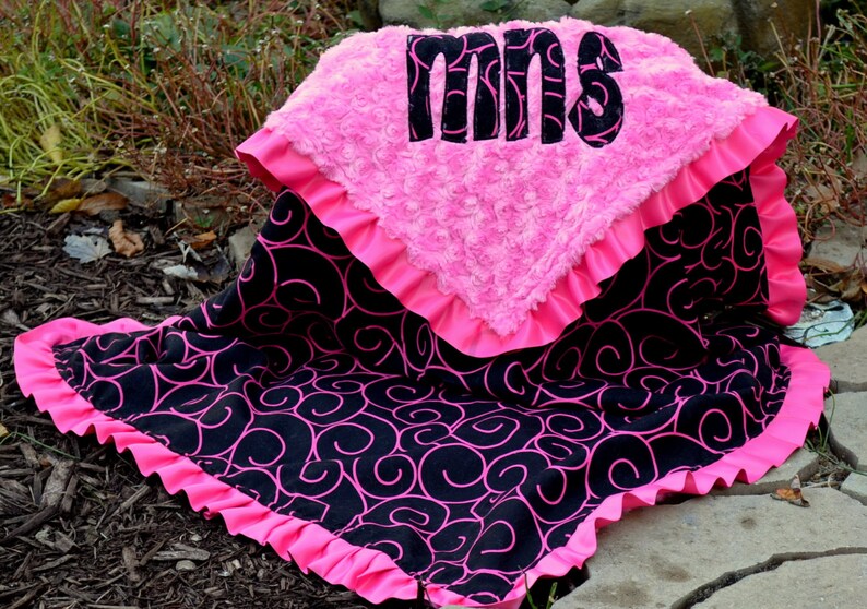 Baby Blanket Hot Pink Swirls Sorbet Pink Minky Swirl Etsy
