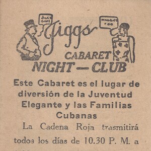 Handout 1940's Advertising Card JIGG'S Cabaret Cuba Havana