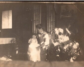 GRANDMOTHER with the NEW GRANDBABY Antique Postcard -Real Photo Postcard - Unposted c1910's