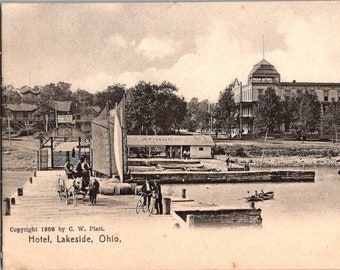 LAKESIDE LANDING and HOTEL Antique Postcard - Lakeside, Ohio - Copyright 1906 by C. W. Platt