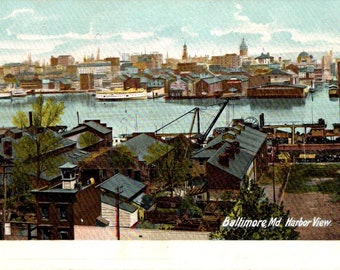 BALTIMORE MARYLAND HARBOR View Antique Postcard - Hampton, Virginia - Unposted c1910's