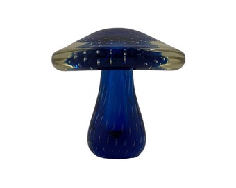 RAINBOW Blue Billicante Art Glass Blue MUSHROOM  - 7.5 Inches Tall - Mid-Century Modern