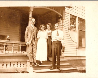 FAMILY POSING On Porch Antique Postcard - Real Photo Postcard -  - Unposted c1910's