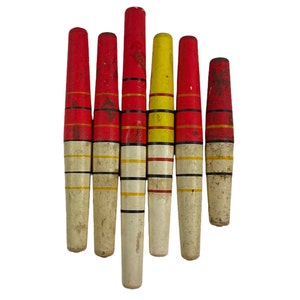 Vintage Fishing Bobbers Cork Painted Wood Red and White 