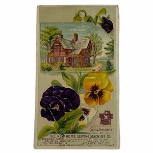 NEW HOME NÄHMASCHINE - Werbekarte - Stiefmütterchen - 1890er Jahre