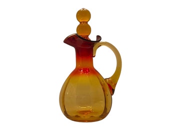 RAINBOW Red Art Glass CRUET With Double Ball Stopper - 7 Inches Tall - Mid-Century Modern