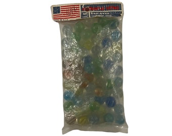 GLADDING-VITRO Bag of Marble - 60 Vitro Agate Marbles - CAGED Cats Eye-Cat Eyes - New Old Stock - Factory Sealed - Original Packaging