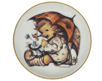 Mini Hummel UMBRELLA GIRL Gold Rimmed Porcelain Collectors Plate or Trinket Dish