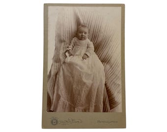 Antique Cabinet Photograph - Darling Baby In White Lace Christening Gown - Bolton Studio, Connecticut