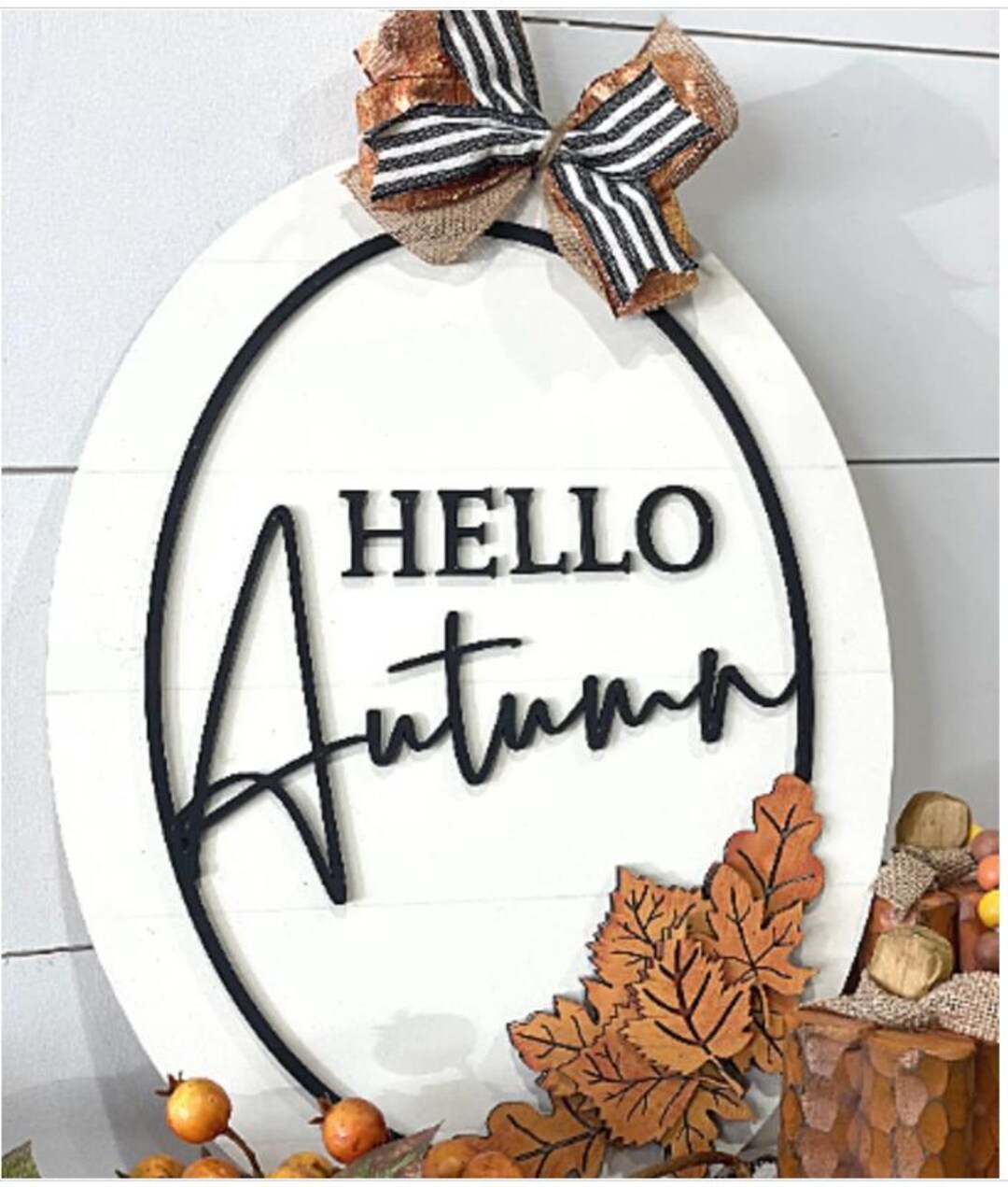 Hello Autumn Sign | Fall Door Hanger | Front Door Sign | Round Door ...