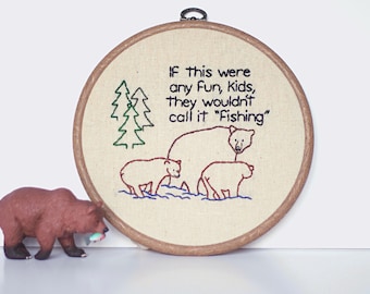 Fishing Bears Hand Embroidery - 7" Frame