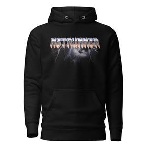 Sudadera con capucha Netrunner Heavy Metal / Unisex / Súper suave / Negra estilo años 80 cromada con rayo / Camiseta de banda / Merchandising de Netrunner