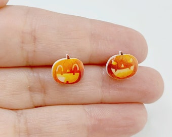 Jack O Lantern Kawaii Earrings, Halloween Earrings, Pumpkin Stud Earrings, Silver Autumn Earrings, Halloween Jewelry, Halloween Pumpkin