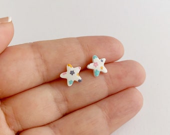 Floral Star Stud Earrings, Stainless Steel, Hypoallergenic