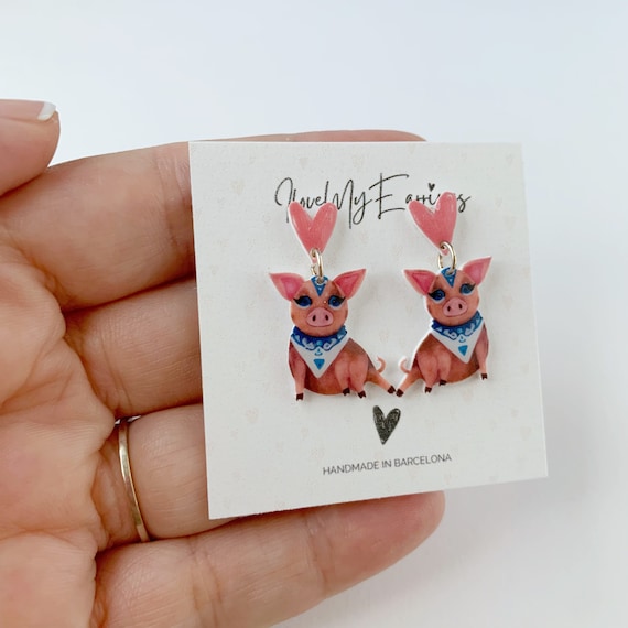 Ver en Etsy: Kawaii Pig Dangle Earrings, Hypoallergenic Sterling Silver Studs Kawaii Pig Dangle Earrings, Hypoallergenic Sterling Silver Studs