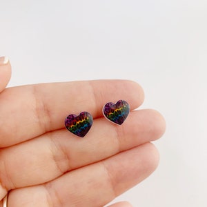 Leopard Print Rainbow Heart Earrings, Silver Rainbow Stud Earrings, Retro Rainbow Earrings, Rainbow Jewelry, Retro Jewelry, Sweet Girl Gift