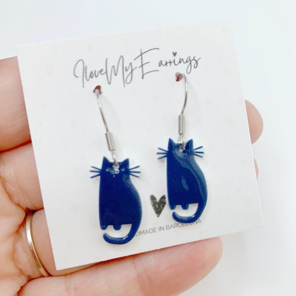 Cat Dangle Earrings, Cat Lover Gift Women, Kitten Earrings, Cat Jewelry, Cat Mom Gifts- Cat Mom Earrings, Steel Dangle Earrings