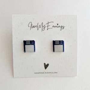 Floppy Disc Stud Earrings, Silver Computer Disc Earrings, Retro Gamer Earrings, Floppy Disc Jewelry, Retro Jewelry, Gamer Girl Gift, Funky